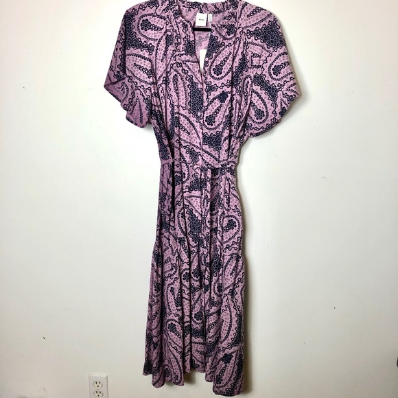 NWT Ichi Harva Shirt Dress Size Large Lavender Navy Print - Picture 1 of 7